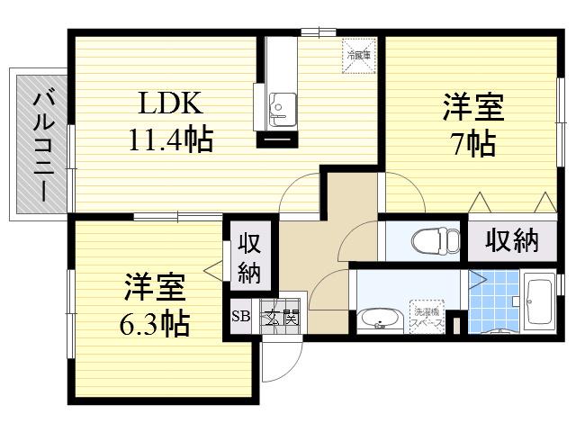エーデルハイムC棟(2LDK/2階)の間取り写真
