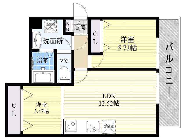 GRADITO東石切(2LDK/1階)の間取り写真