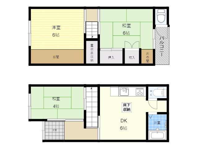 近鉄奈良線 枚岡駅 徒歩6分 2階建 築35年(3DK)の間取り写真
