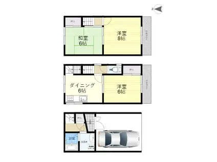 近鉄奈良線 瓢箪山駅(大阪) 徒歩8分 3階建 築34年(3DK)の間取り写真