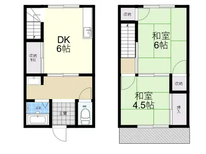 近鉄奈良線 枚岡駅 徒歩6分 2階建 築55年(2DK)の間取り写真