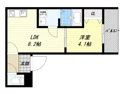 BADGE瓢箪山(1LDK/3階)の間取り写真