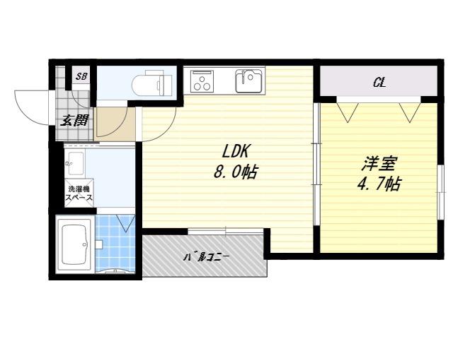 GRACIAS COURT 瓢箪山(1LDK/1階)の間取り写真