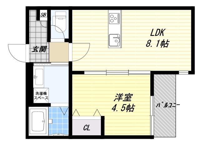 GRACIAS COURT 瓢箪山(1LDK/1階)の間取り写真