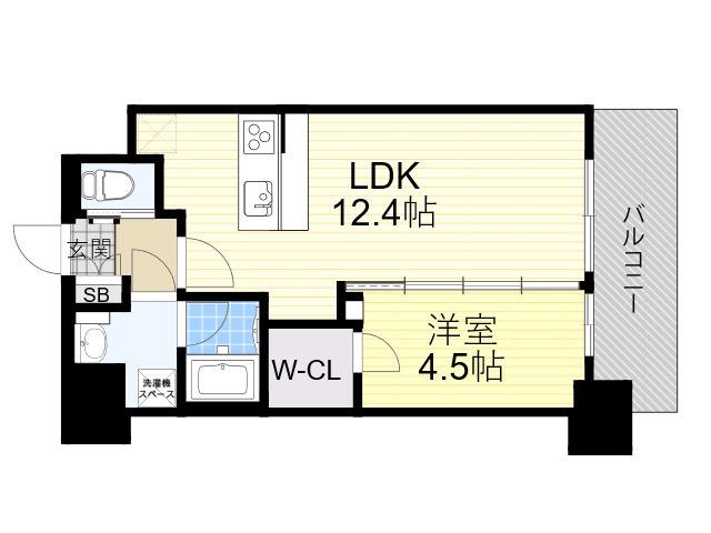ソルテラス OSAKA イースト GATE(1LDK/13階)の間取り写真