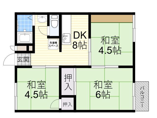 ハイツ福田(3DK/2階)の間取り写真