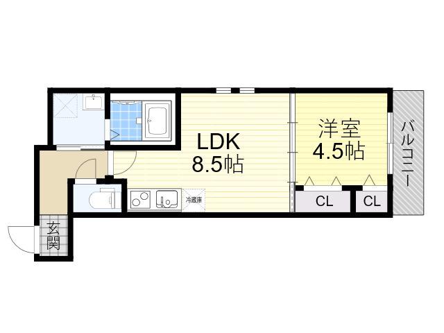 フジパレス瓢箪山(1LDK/1階)の間取り写真