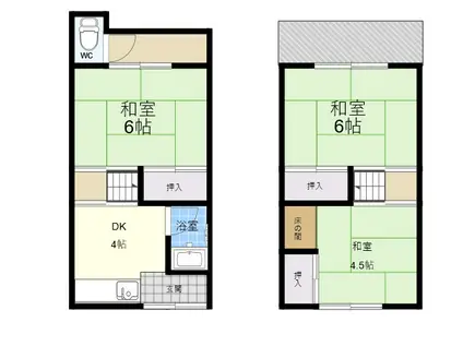 近鉄奈良線 東花園駅 徒歩15分 2階建 築60年(3DK)の間取り写真