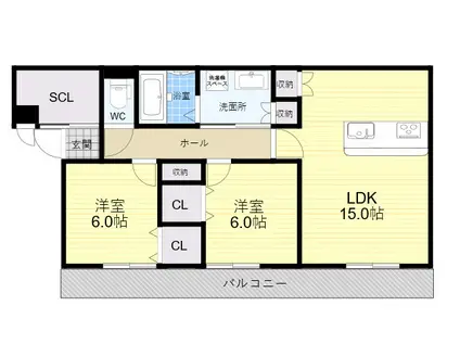 ST.POLARIS瓢箪山(2LDK/2階)の間取り写真