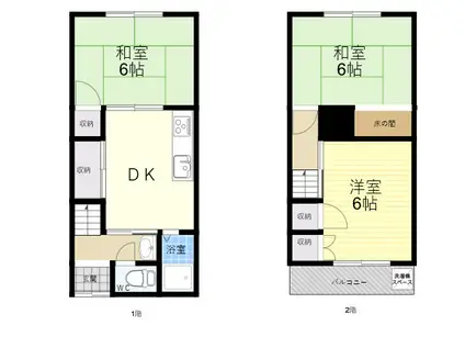 近鉄けいはんな線 吉田駅(大阪) 徒歩16分 2階建 築53年(3DK)の間取り写真