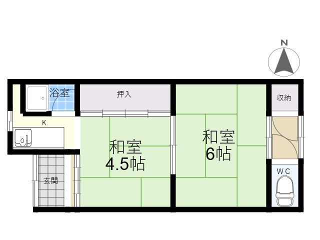 近鉄奈良線 若江岩田駅 徒歩13分 1階建 築52年(2K)の間取り写真