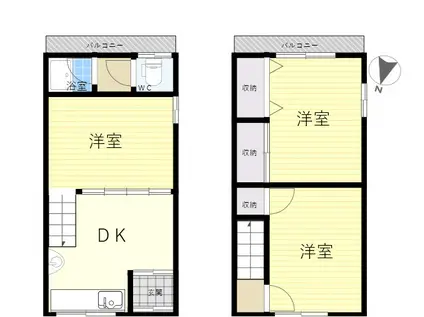 近鉄奈良線 若江岩田駅 徒歩7分 2階建 築56年(3DK)の間取り写真