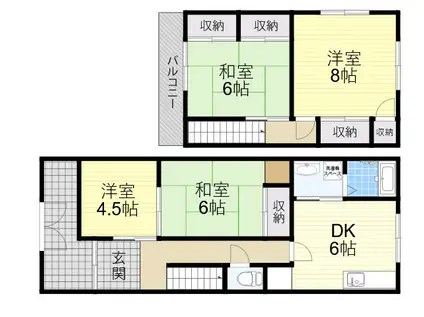近鉄けいはんな線 吉田駅(大阪) 徒歩4分 2階建 築35年(4DK)の間取り写真