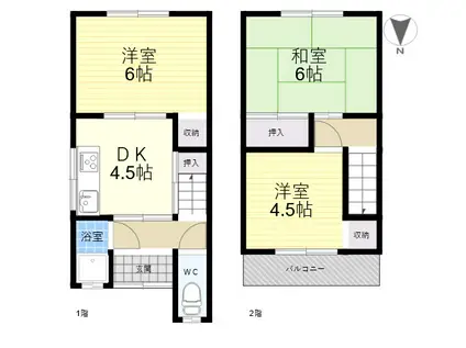 近鉄奈良線 石切駅 徒歩10分 2階建 築53年(3DK)の間取り写真