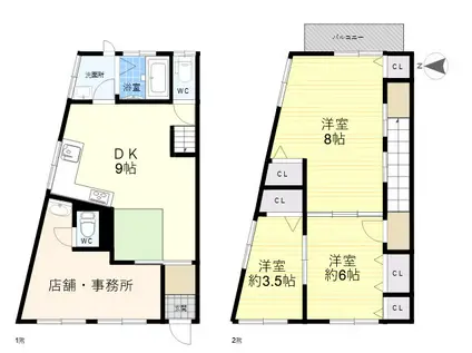 近鉄奈良線 額田駅(大阪) 徒歩7分 2階建 築60年(3DK)の間取り写真