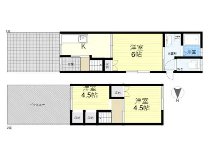 近鉄奈良線 枚岡駅 徒歩8分 2階建 築62年(3K)の間取り写真