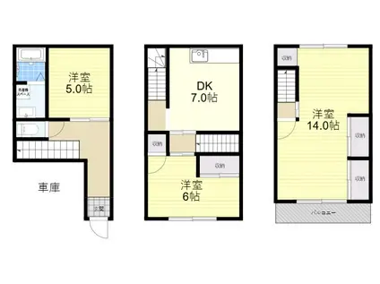 近鉄奈良線 額田駅(大阪) 徒歩5分 3階建 築37年(3DK)の間取り写真