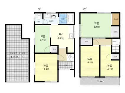 近鉄奈良線 東花園駅 徒歩10分 2階建 築53年(5DK)の間取り写真