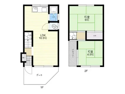 近鉄奈良線 瓢箪山駅(大阪) 徒歩19分 2階建 築53年(2LDK)の間取り写真