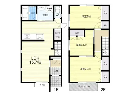 近鉄奈良線 河内花園駅 徒歩18分 2階建 築7年(3LDK)の間取り写真