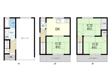 近鉄奈良線 瓢箪山駅(大阪) 徒歩23分 3階建 築42年(3DK)の間取り写真
