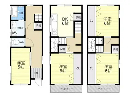 近鉄けいはんな線 新石切駅 徒歩16分 3階建 築42年(4DK)の間取り写真