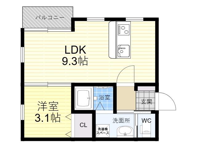 GRACE下六万寺町(1LDK/2階)の間取り写真