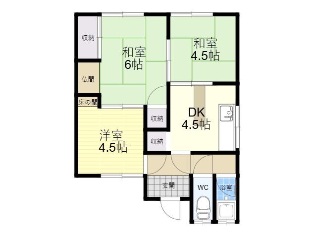近鉄奈良線 東花園駅 徒歩9分 1階建 築61年(3DK)の間取り写真