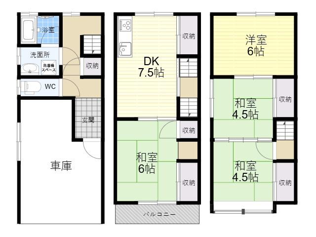 近鉄けいはんな線 新石切駅 徒歩16分 3階建 築42年(4DK)の間取り写真