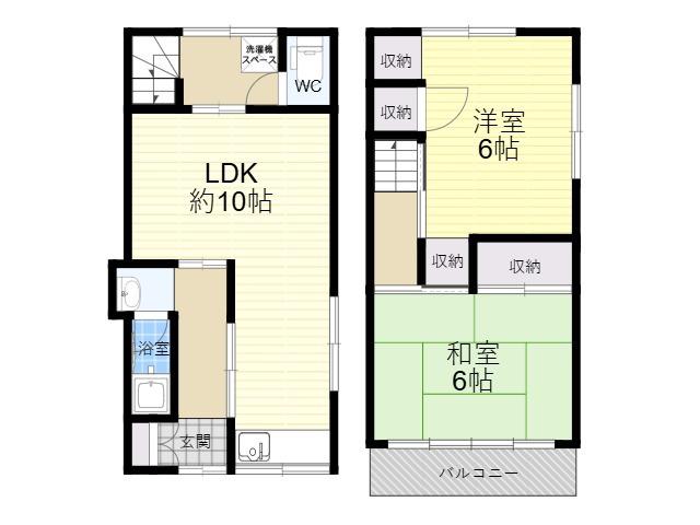 近鉄奈良線 東花園駅 徒歩9分 2階建 築60年(2LDK)の間取り写真