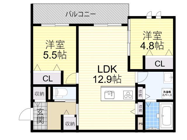 フロレゾン花園(2LDK/3階)の間取り写真
