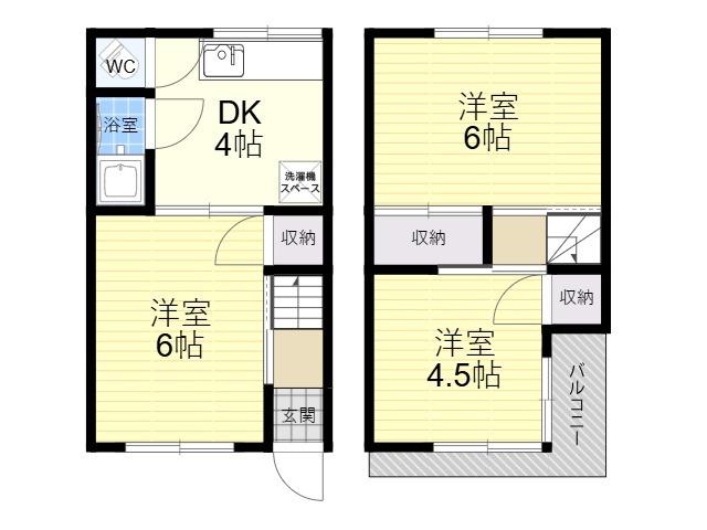 近鉄奈良線 瓢箪山駅(大阪) 徒歩18分 2階建 築46年(3DK)の間取り写真