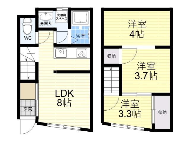 近鉄奈良線 河内花園駅 徒歩10分 2階建 築59年(3LDK)の間取り写真