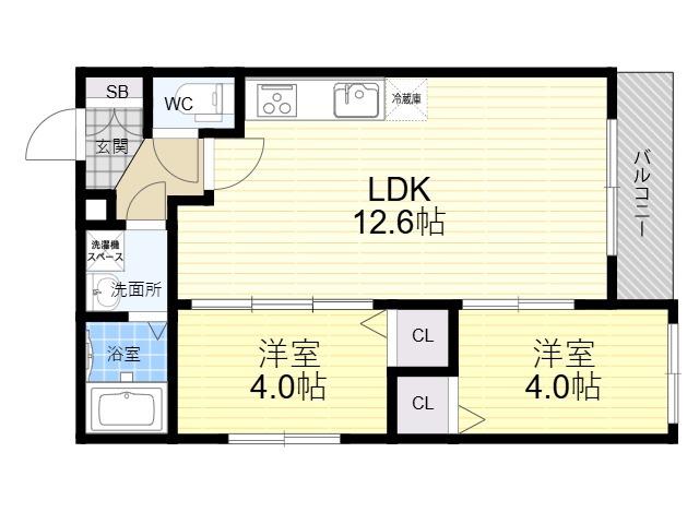TIO FLEUR(2LDK/1階)の間取り写真