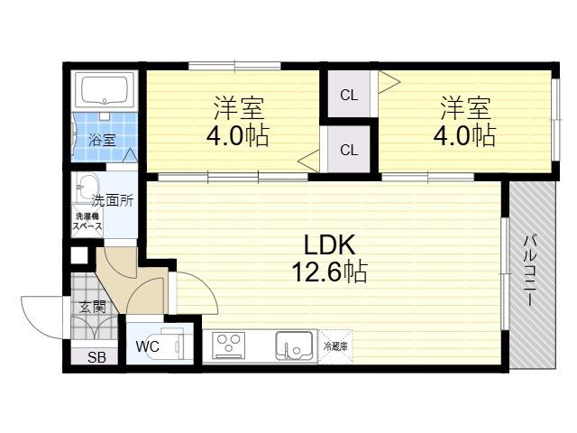 TIO FLEUR(2LDK/2階)の間取り写真