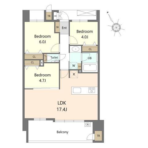 S-RESIDENCE愛宕サウス(3LDK/8階)の間取り写真
