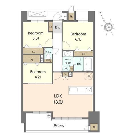 S-RESIDENCE愛宕サウス(3LDK/8階)の間取り写真