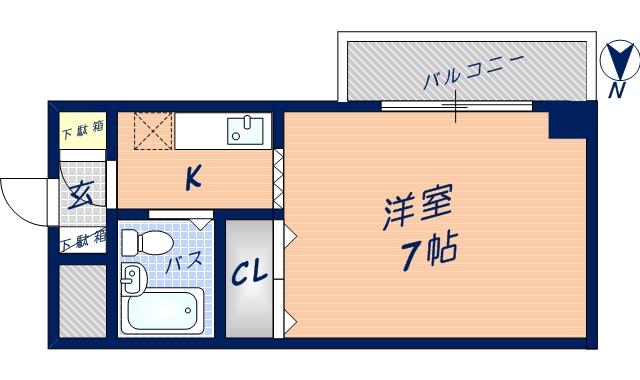 プチハイツ奈良(1K/1階)の間取り写真