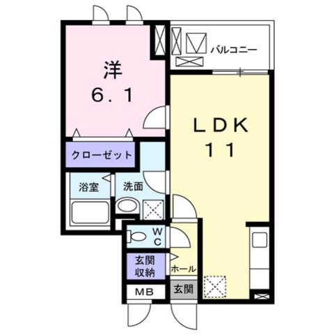 K´Sコート奈良ウエスト(1LDK/4階)の間取り写真