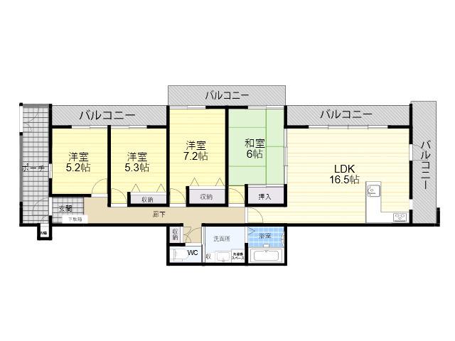 モンティキュール生駒(4LDK/1階)の間取り写真
