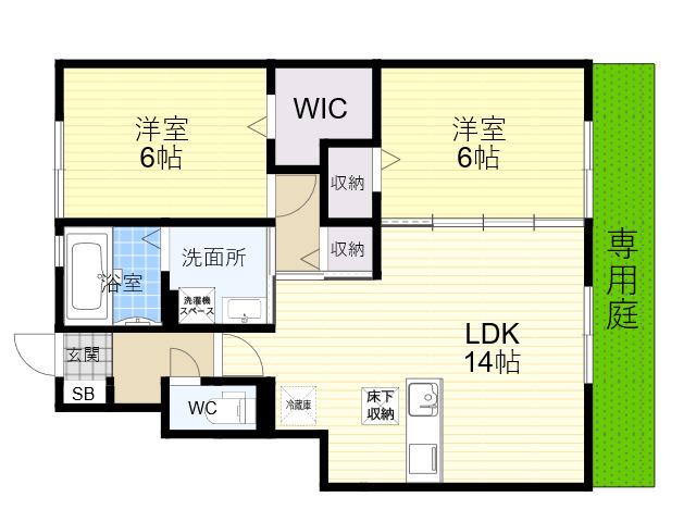 リザイアB棟(2LDK/1階)の間取り写真