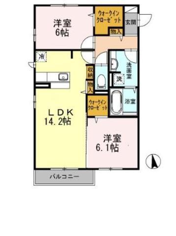 ビアン シャンテ(2LDK/2階)の間取り写真