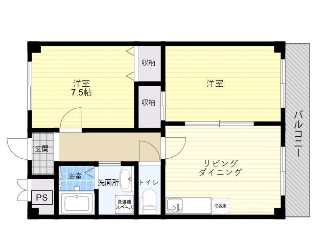 メゾン大和生駒(2LDK/2階)の間取り写真