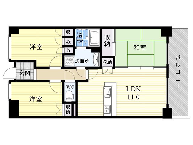 ローレルコート天理前栽(3LDK/8階)の間取り写真