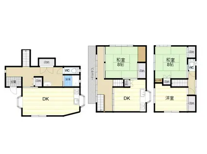 近鉄奈良線 菖蒲池駅 徒歩7分 2階建 築48年(3LDK)の間取り写真