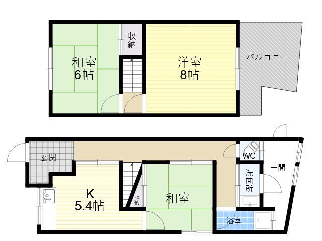 近鉄橿原線 近鉄郡山駅 徒歩15分 2階建 築58年(3K)の間取り写真