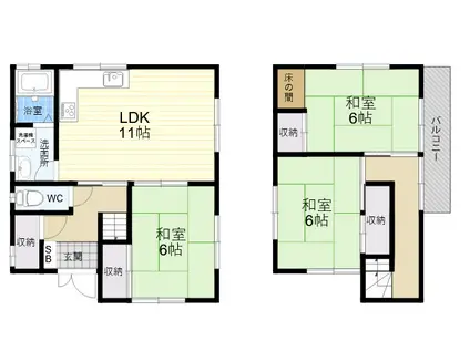 近鉄奈良線 富雄駅 徒歩13分 2階建 築49年(3LDK)の間取り写真