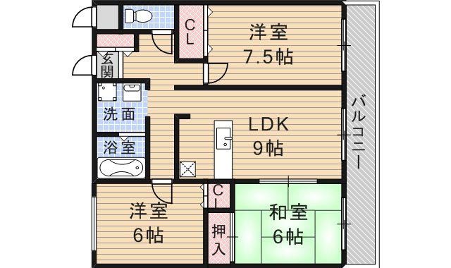 ジャクリン渚(3LDK/1階)の間取り写真