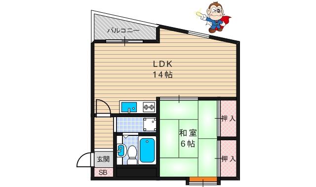 イーストヒルズ東香里(1LDK/4階)の間取り写真