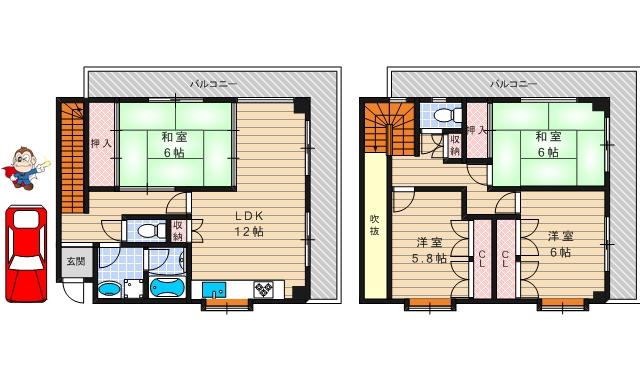 京阪本線 橋本駅(京都) 徒歩21分 2階建 築37年(4LDK)の間取り写真